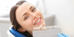 woman smiling in dental chair